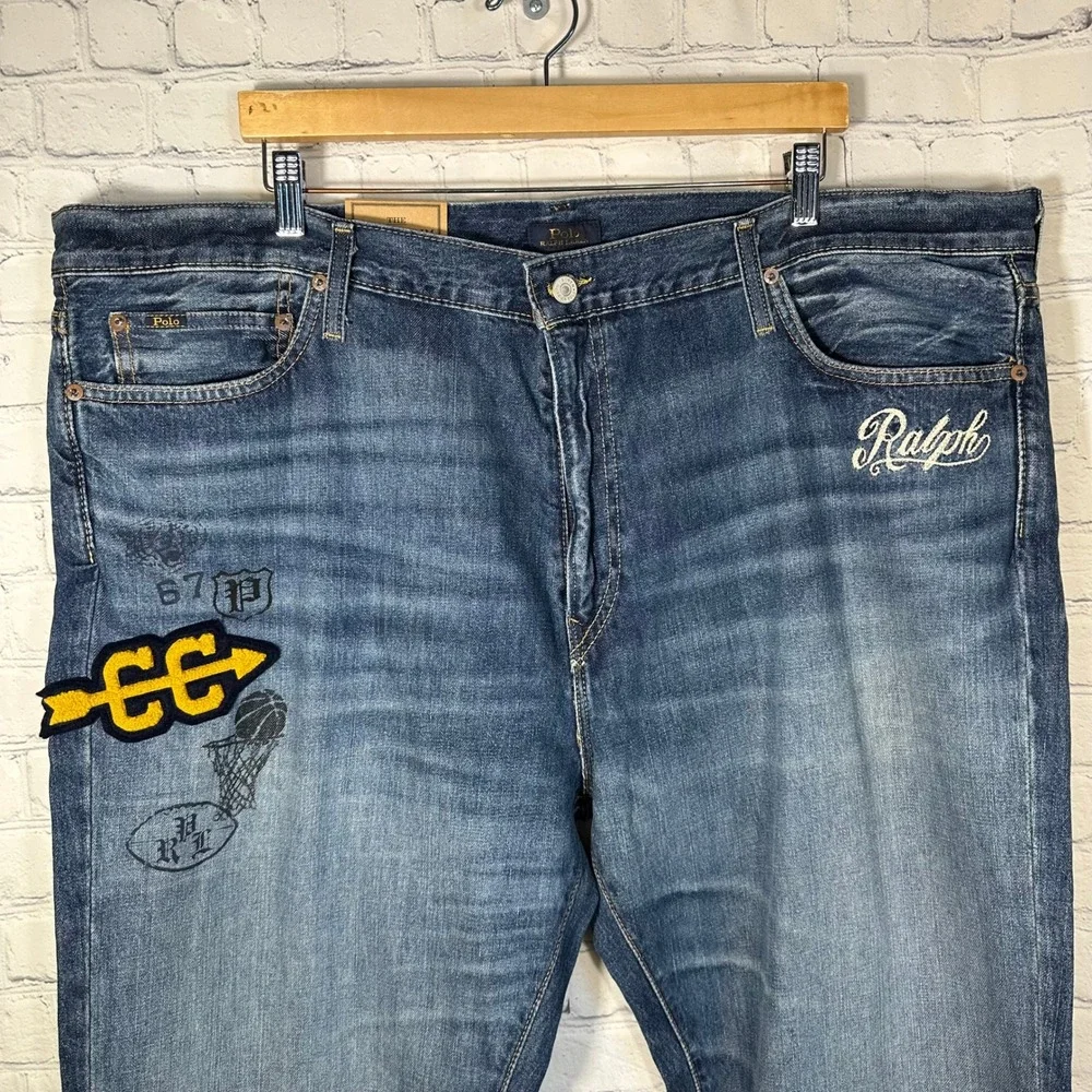 NEW Polo Ralph Lauren Varick Slim Straight Jeans Mens 44x32 Blue Graphic